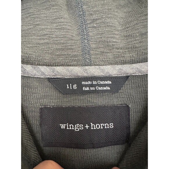 Wings + Horns Hooded Sweatshirt Green Vtg Inspired Beach Casual Pocket Men Large - Picture 3 of 7